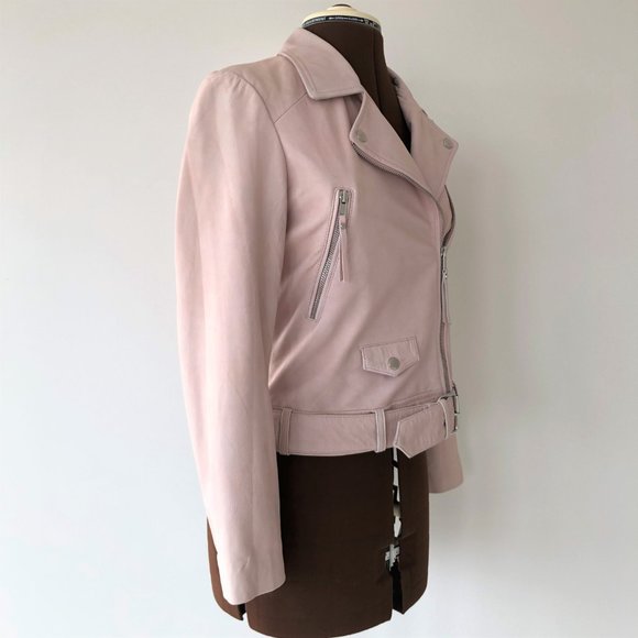 Pink Leather Moto Jacket with Embroidery - Picture 4 of 6